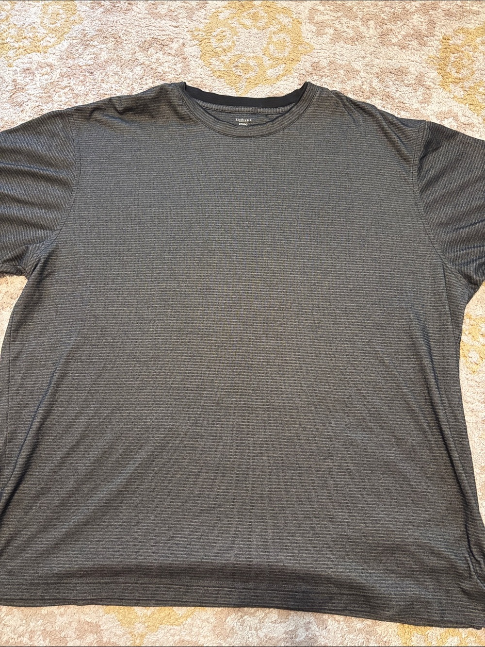 Van Heusen Men's Short Sleeve Crew Tee in Charcoal/Black Stripe